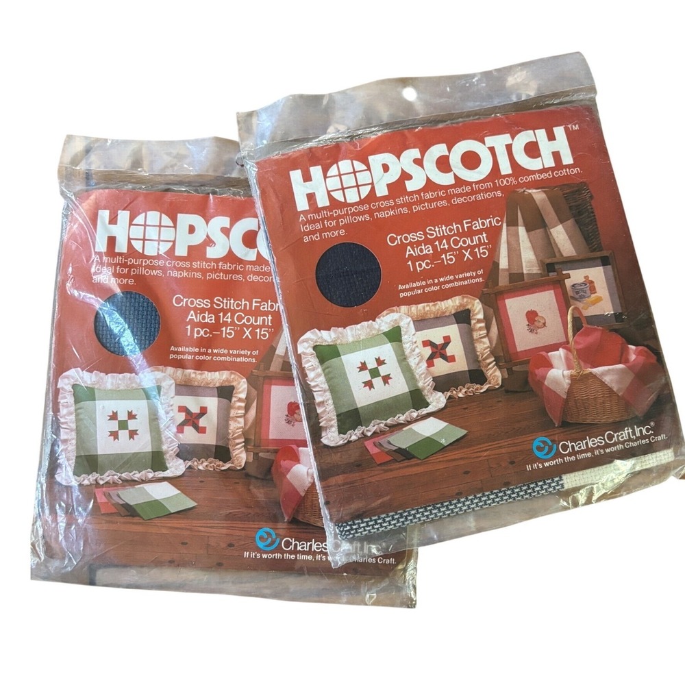 NEW Charles Craft Hopscotch Aida 14 Ct Cross Stitch Fabric Cream 15x15 Lot of 2